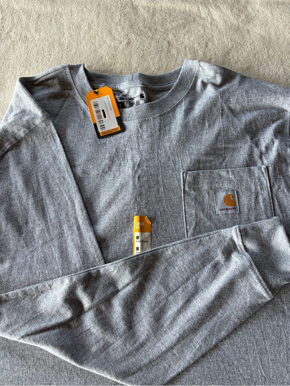 NWT Carhartt Men's Loose Fit Long-Sleeve Pocket T-Shirt, Heather Gray, Sz M work